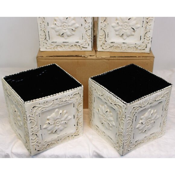 Southern Living 4pc Metal Box Press Tin Distressed Emboss Planter Storage 40055 - Picture 4 of 5